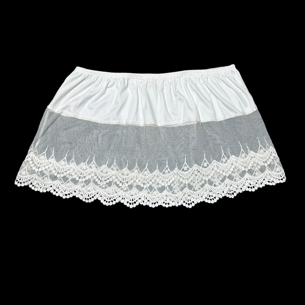 Indigo Thread Co White Lace Trim Half Slip Extender Mesh Hem Large